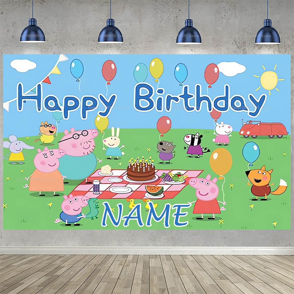 Baby Clothing 1 Year Old - Custom Name Cartoon Peppa Pig Backdrops