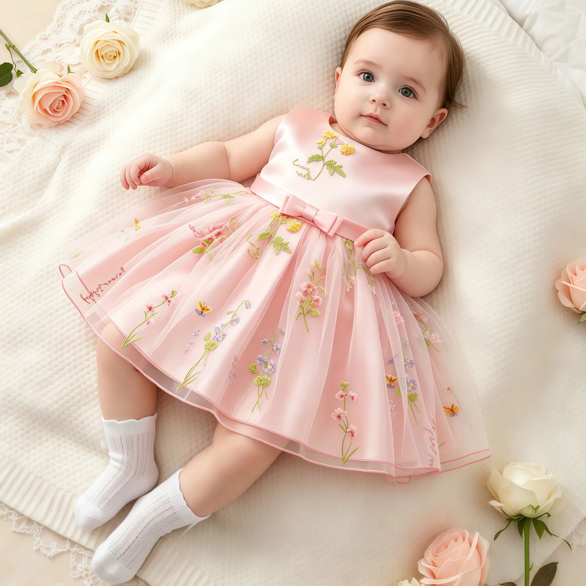 Baby Clothing Embroidery - Baby Girls Party Dresses Embroidery Butterfly