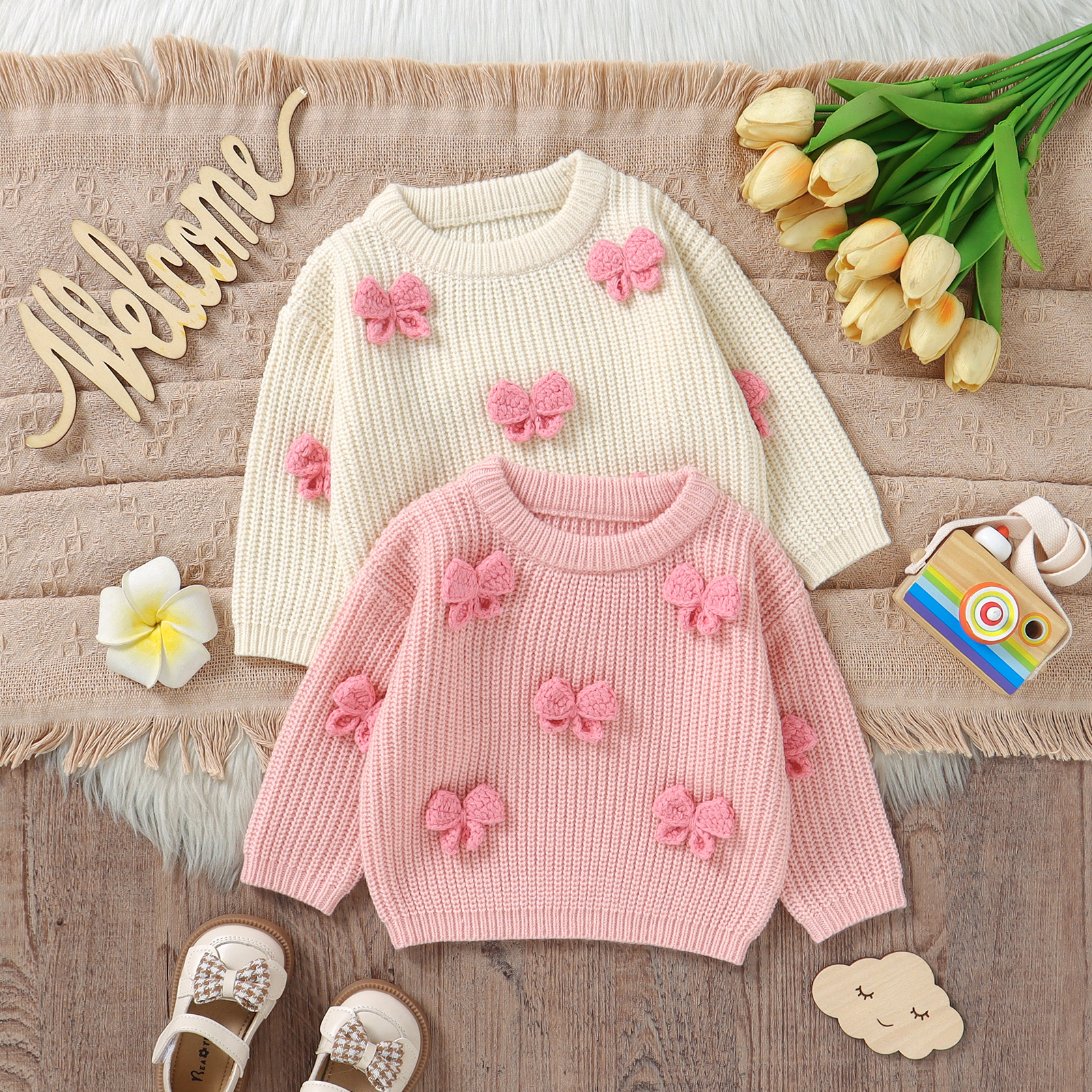 Fashion Bowknot Knitted Baby G - مراجعة Baby Clothing Jumper وسعره