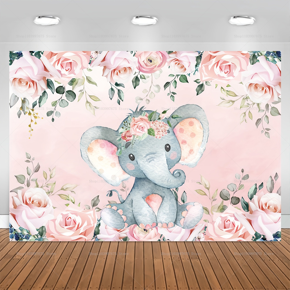 Elephant Flower Backdrop Pink  - مراجعة Baby Clothing Elephant وسعره