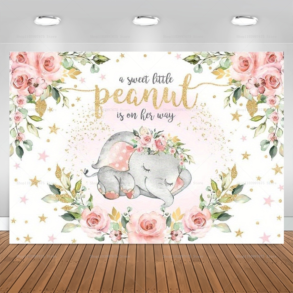 Elephant Flower Backdrop Pink  - مراجعة Baby Clothing Elephant وسعره